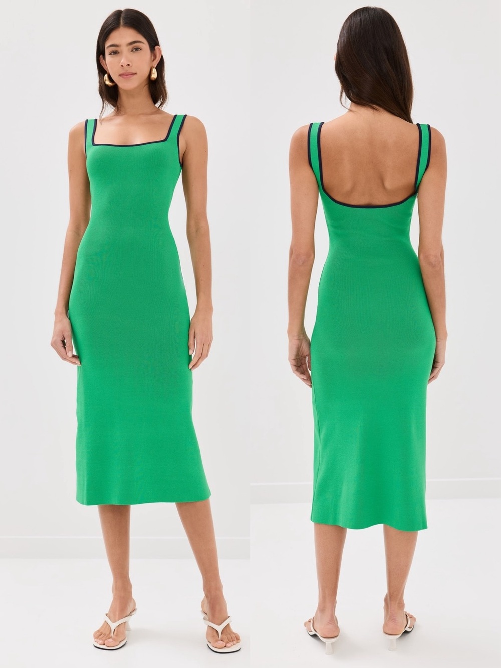 STAUD Paityn Sleeveless Fitted Midi Sweater Dress Seaweed Navy Large NWT